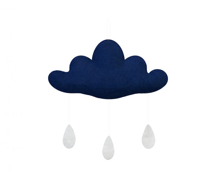 Gamcha Muurdecoratie Wolk (gevuld) met Regendruppels - donkerblauw