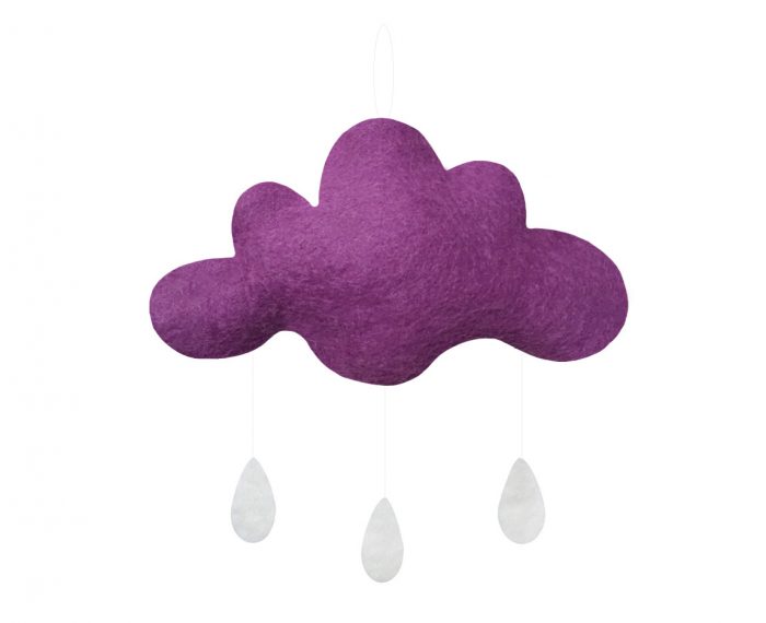 Gamcha Muurdecoratie Wolk (gevuld) met Regendruppels - donkerpaars