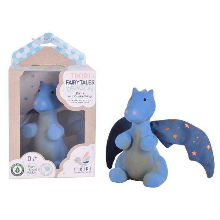 blue rubber dragon with dark blue crinkle wings