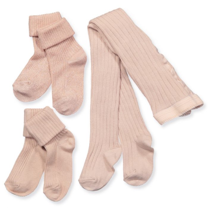 MP Denmark Baby giftbox rib tight and 2 rib socks - Rose Dust