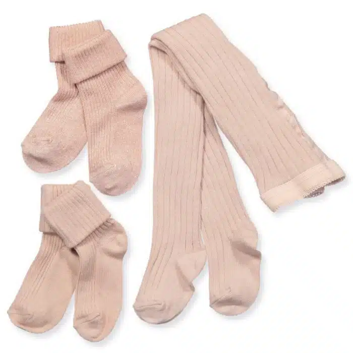 MP Denmark Baby giftbox rib tight and 2 rib socks - Rose Dust