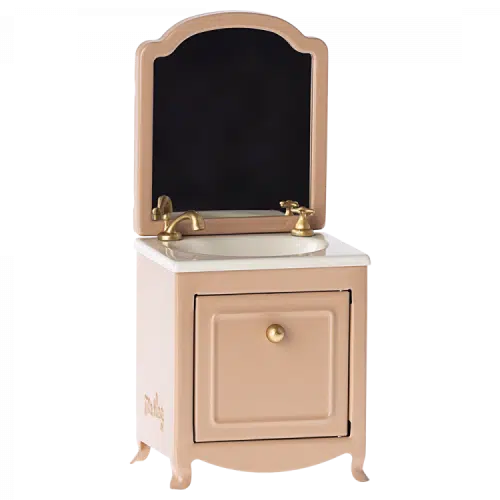 maileg poppenhuis wastafel met spiegel muis roze dark powder