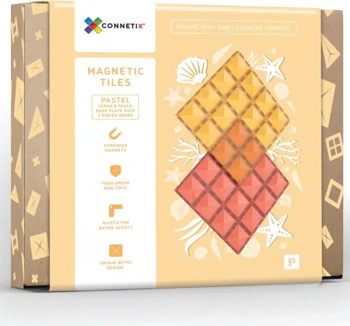 Connetix Tiles Pastel Lemon & Peach Base Plate - 2 stuks