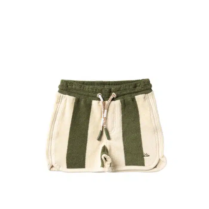 Bronze Green Wide Stripe Sporty Shorts Salted Stories