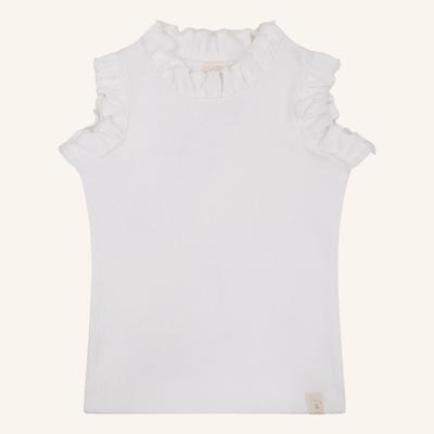 Navy Natural Ruffle top white rib