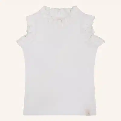 Navy Natural Ruffle top white rib