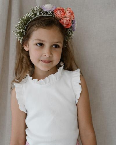Navy Natural Ruffle top white rib