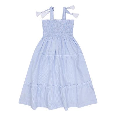 Navy Natural Ruffle dress blue stripe