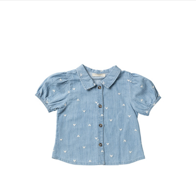 Your Wishes Slub Denim | Puff Sleeve Shirt Light Blue