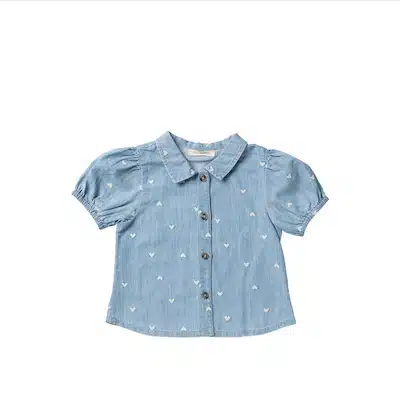 Your Wishes Slub Denim | Puff Sleeve Shirt Light Blue