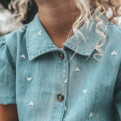 Your Wishes Slub Denim | Puff Sleeve Shirt Light Blue kinder mode